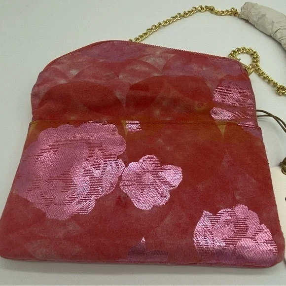 Hobo Daria Sunrise Floral suede leather Embossed Metallic Pink Flowers Crossbody - Picture 8 of 15